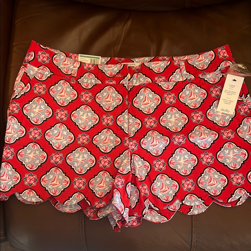 Red Patterned Women Shorts